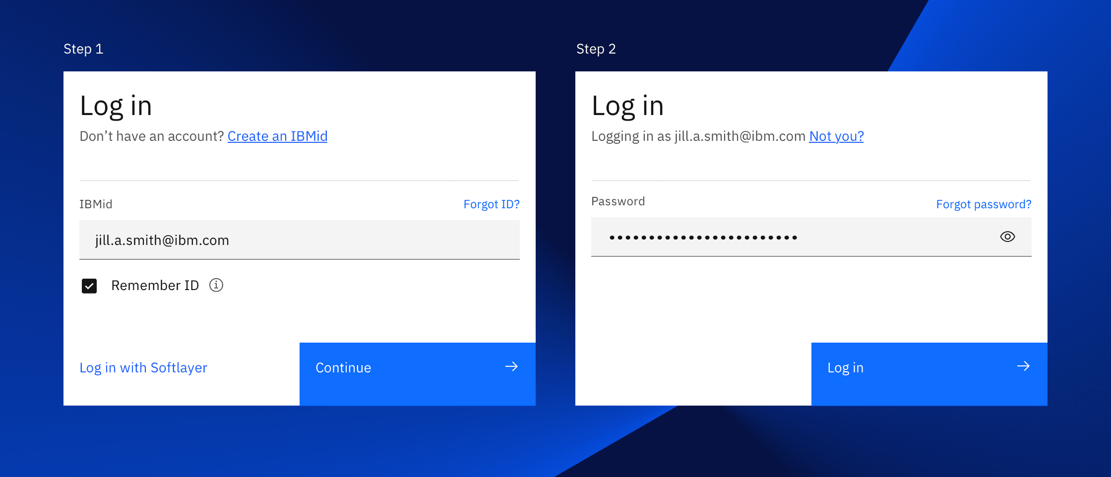 Example of a log in flow using the default style text input components