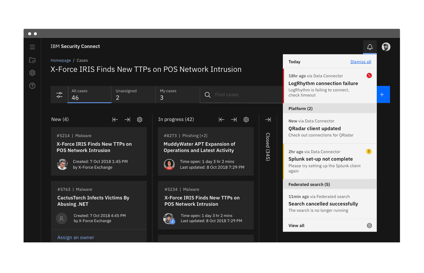 Notification panel with the Gray 100 theme