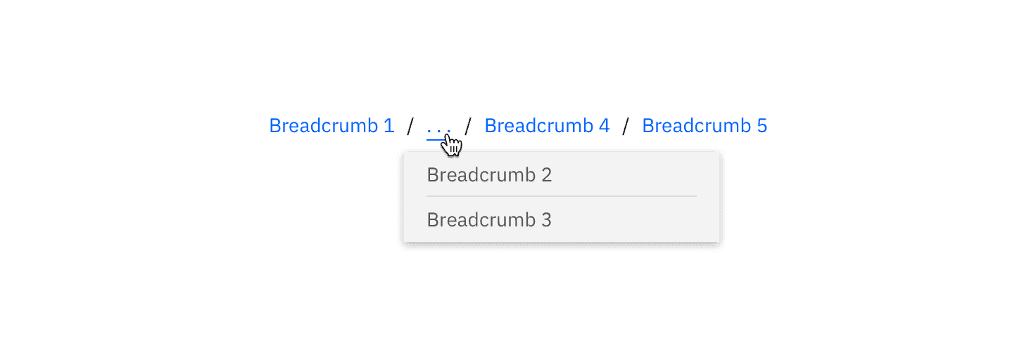 Example of a truncated breadcrumb utilizing an ellipsis with an overflow menu.