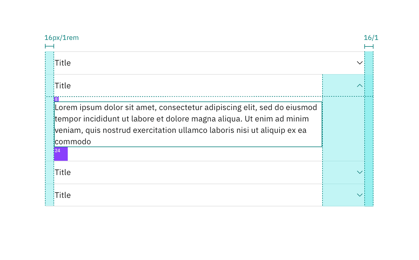 Spacing measurements for default accordion alignment