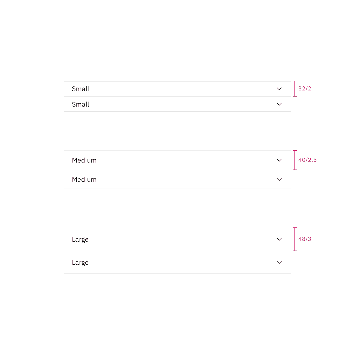 Sizes for accordion