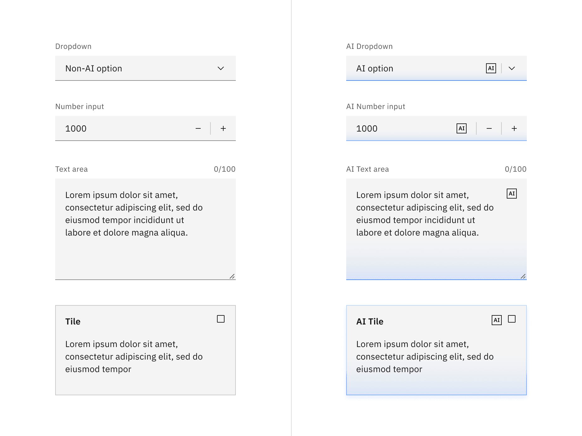 Light mode examples of AI carbon components.