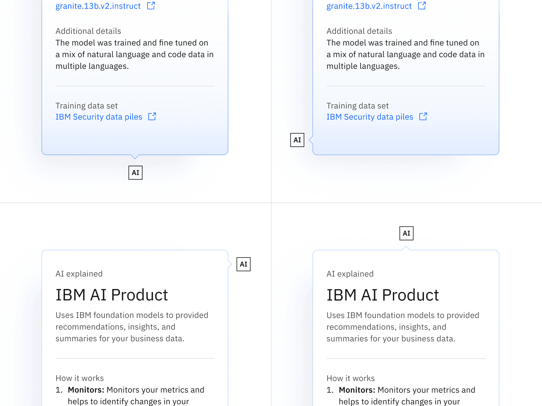 Examples of various orientations for the explainability popover