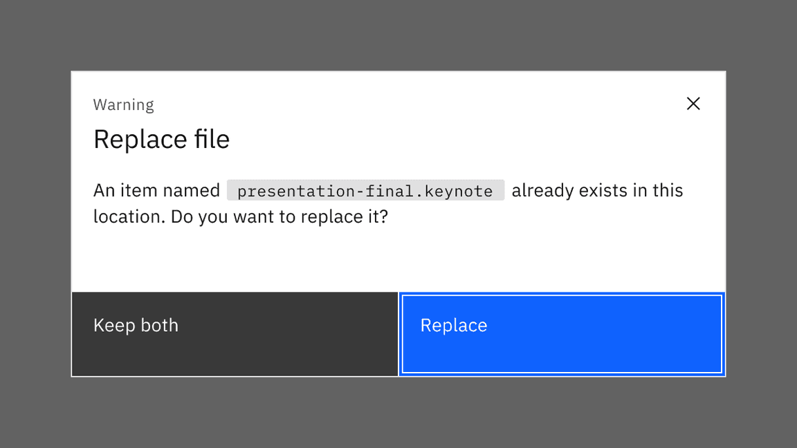 Primary button takes default focus when there's no other actionable component in a dialog.
