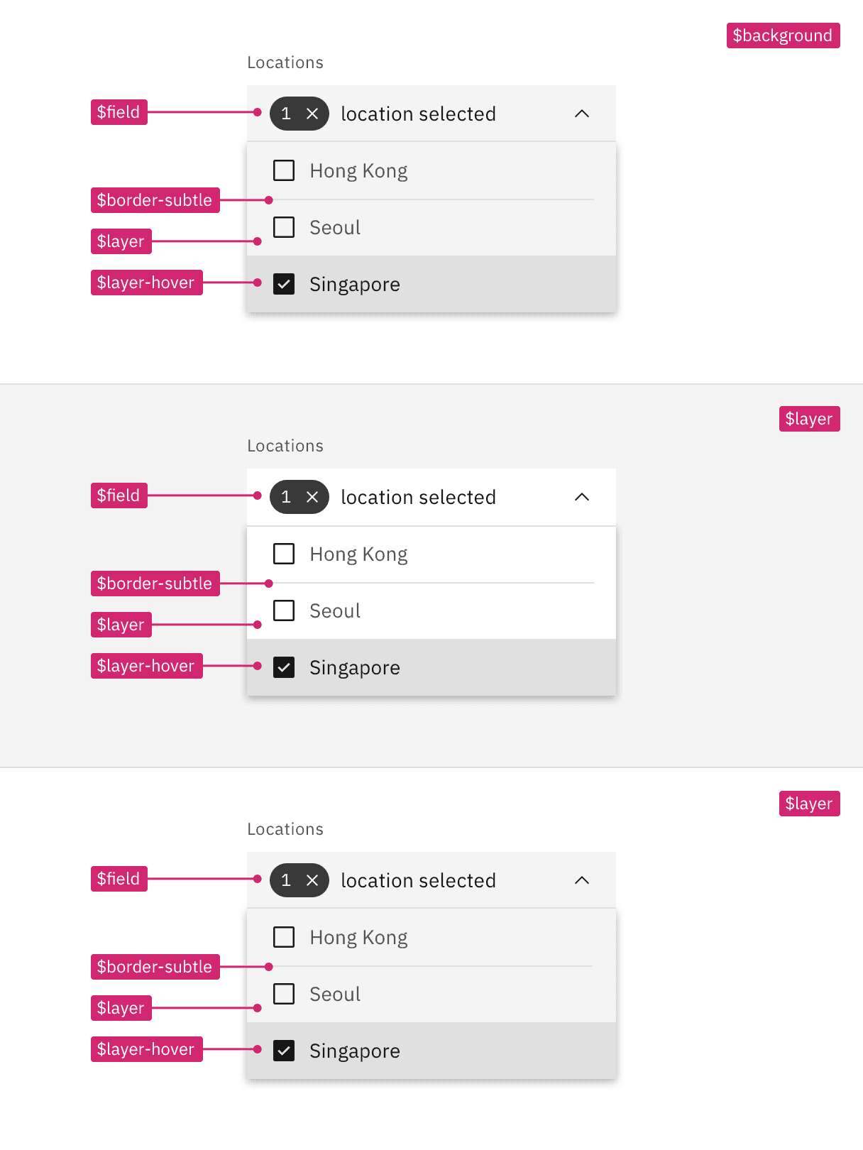Layer set tokens applied to dropdown in the White theme