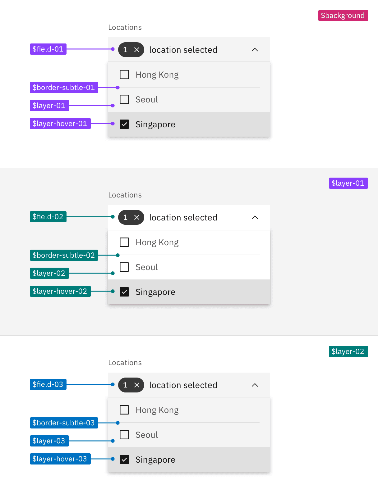 Layer set tokens applied to dropdown in the White theme