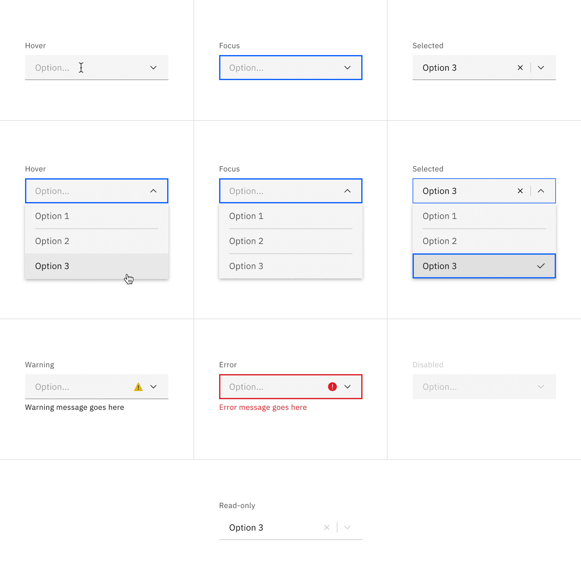 Default combo box interactive states