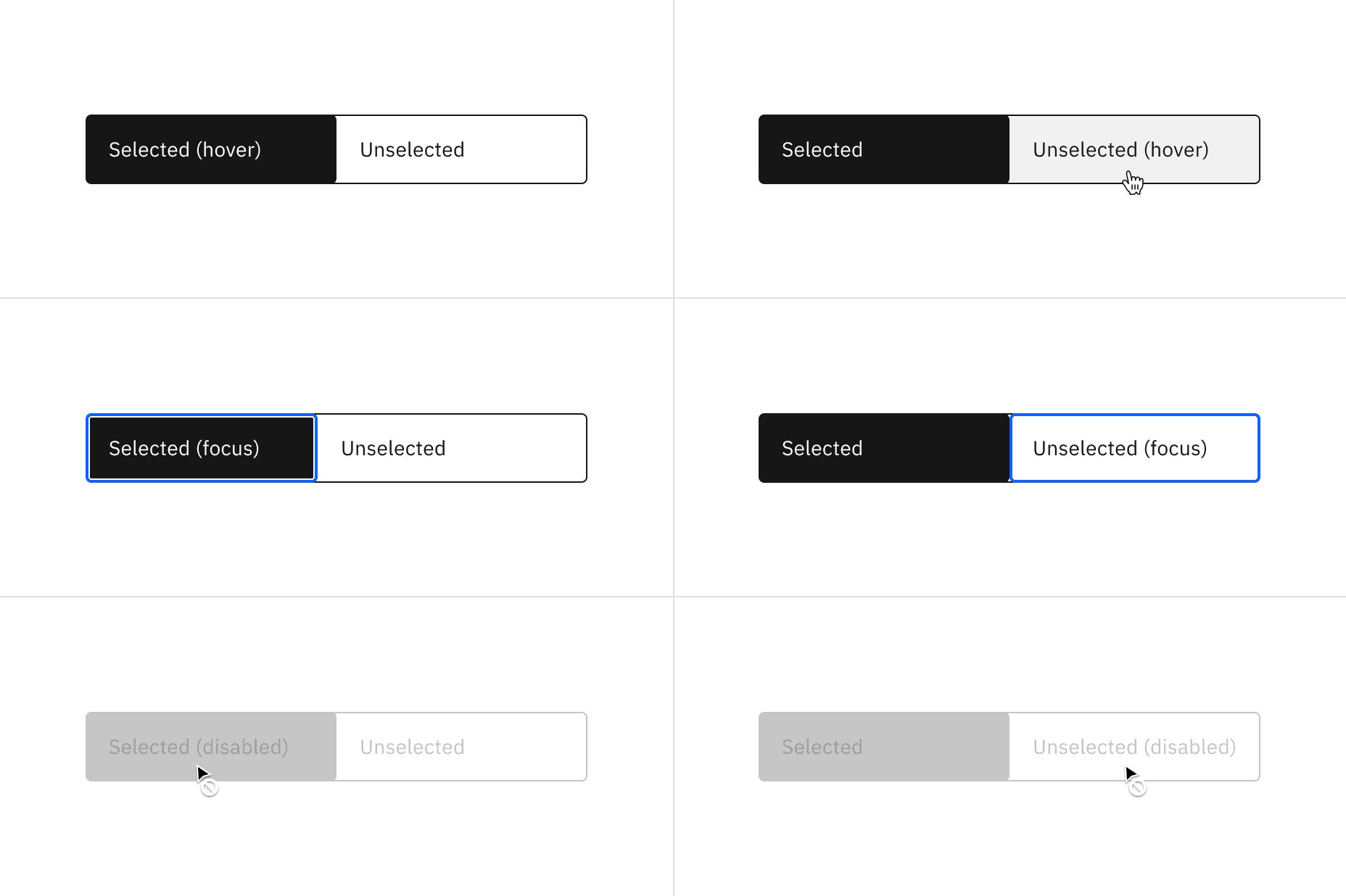 Example of default content switcher high contrast interactive state color