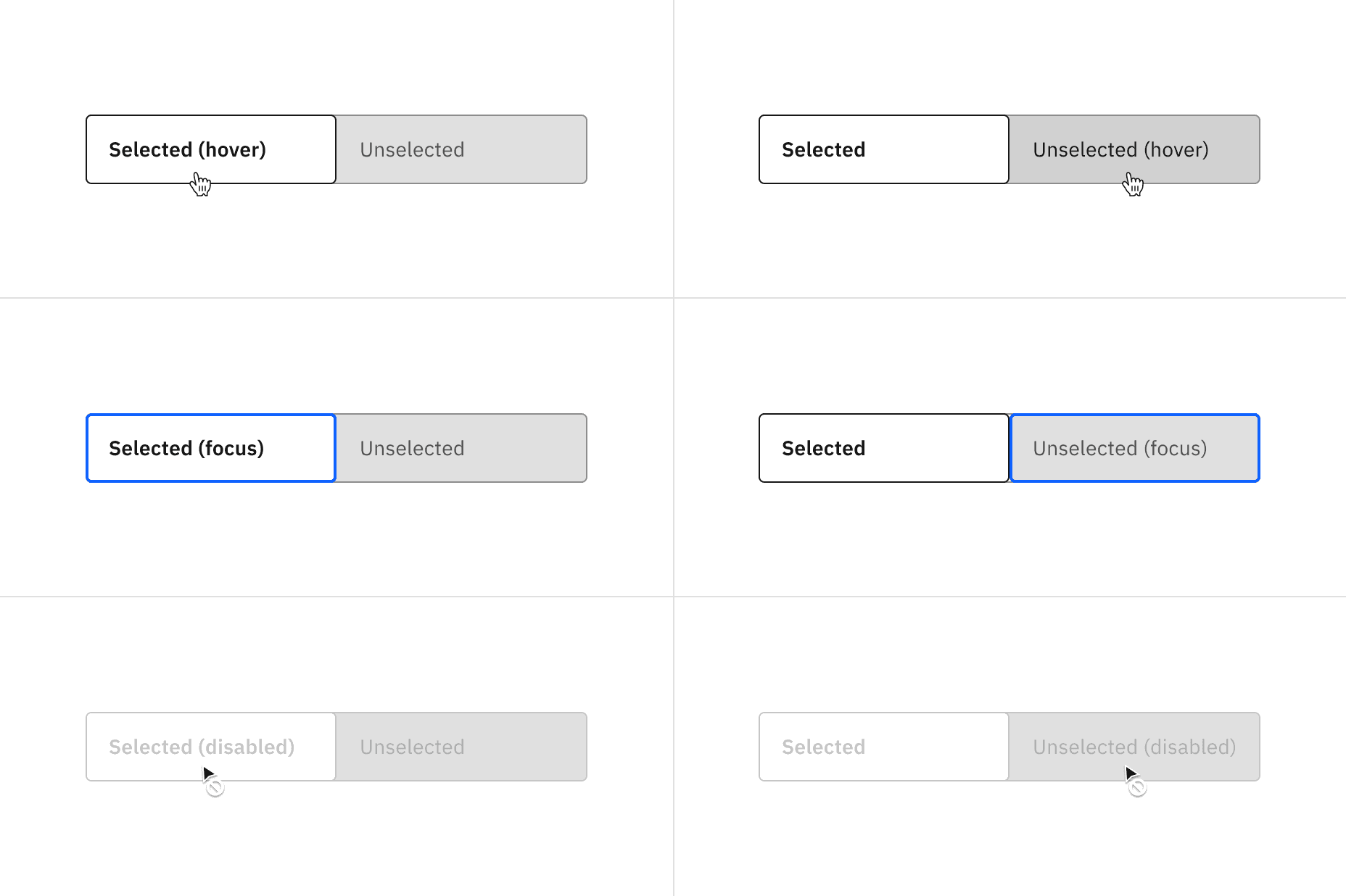 Example of default content switcher low contrast interactive state color