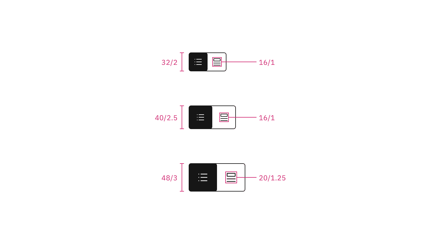Icon content switcher sizes