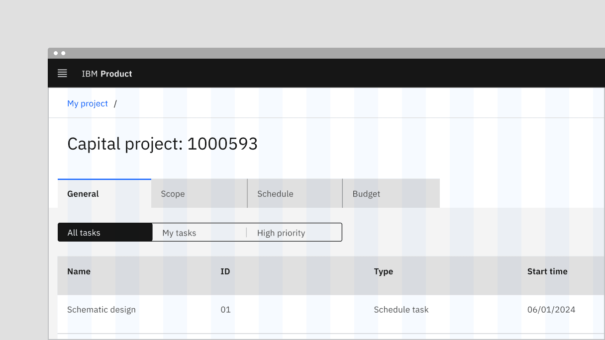 An example of a content switcher's text aligning to the grid.