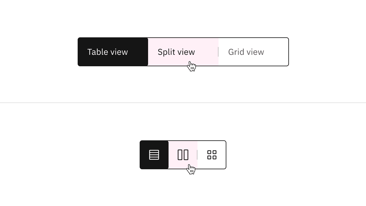 Text and icon content switchers with their clickable areas