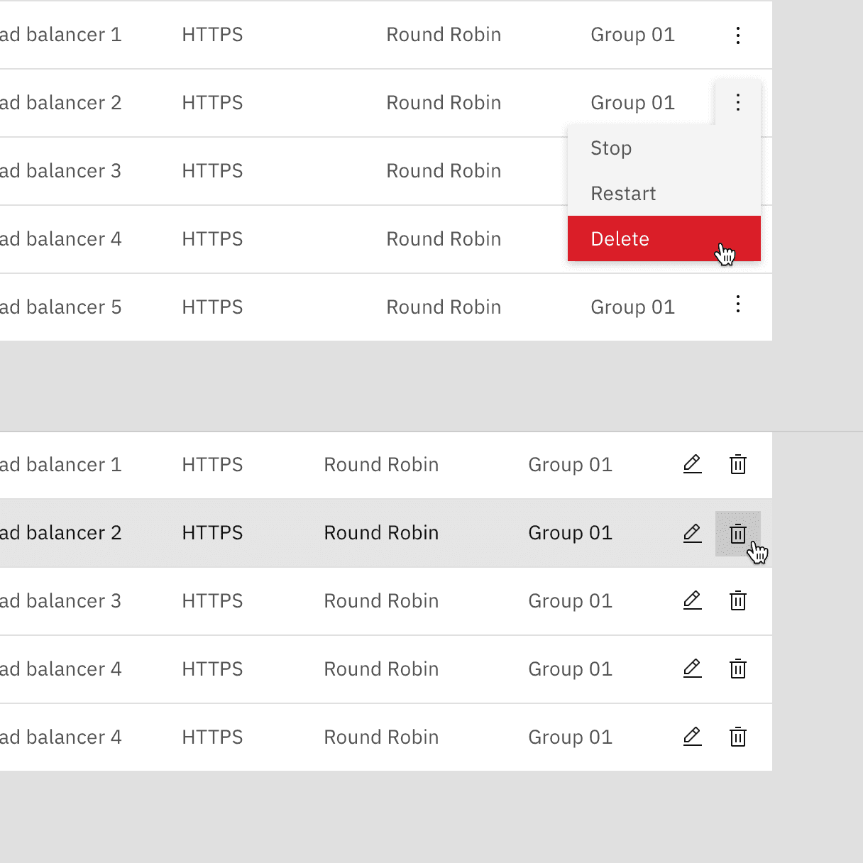 Data table inline actions