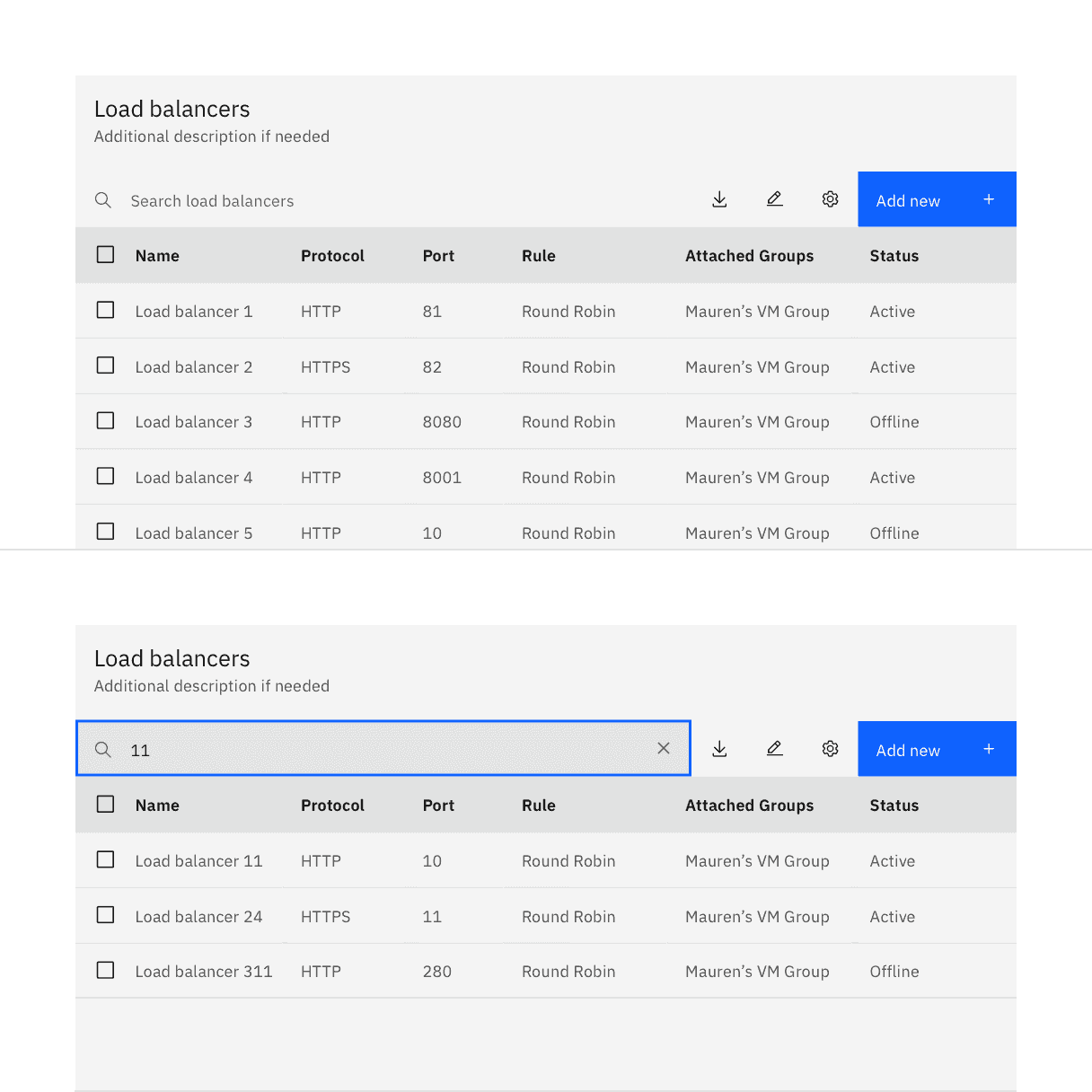 Data table search