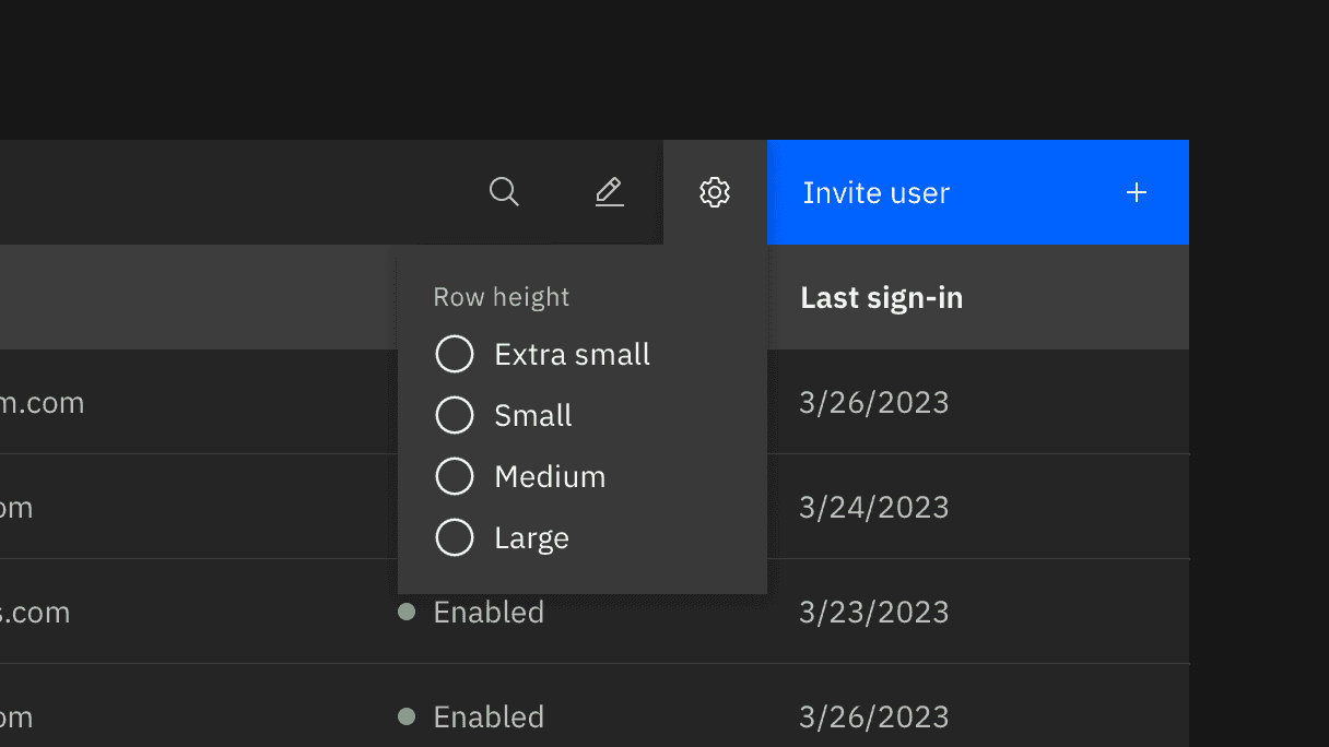 Data table toolbar