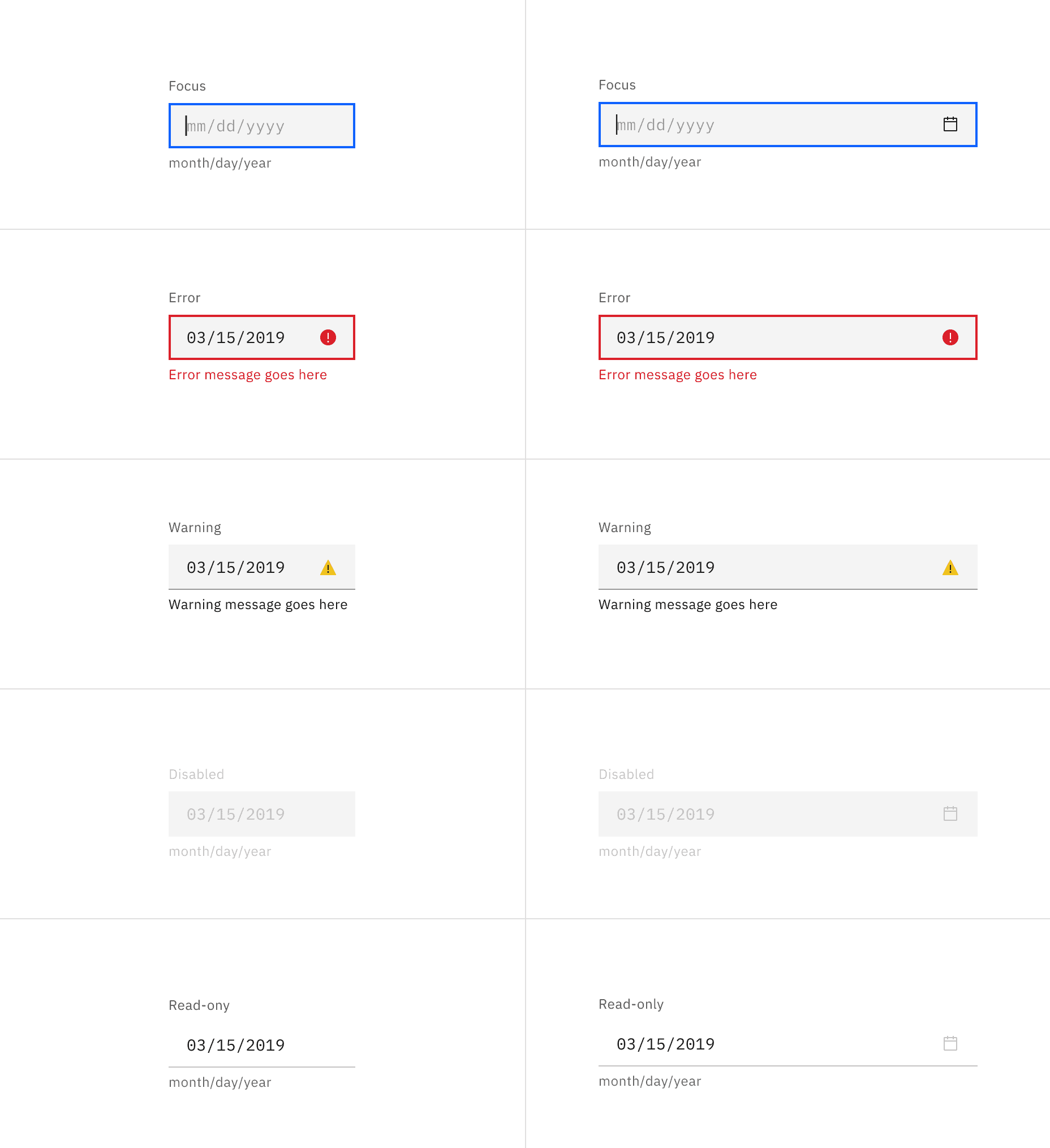 Default date picker input states