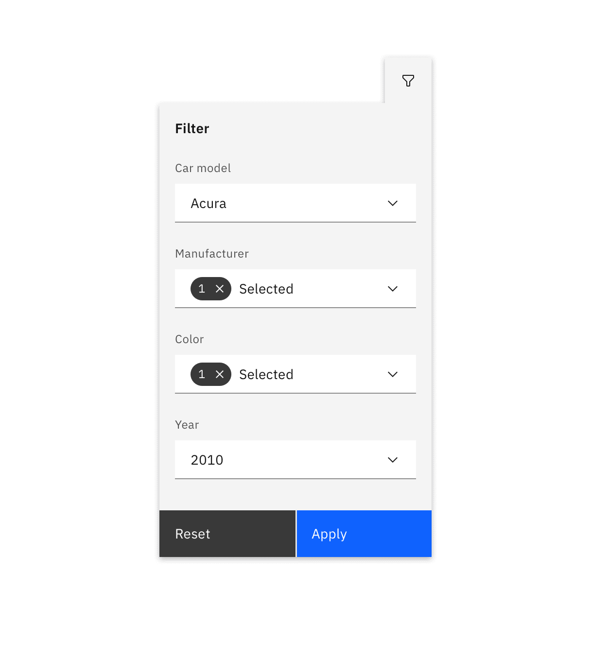 Example of a filter menu structure