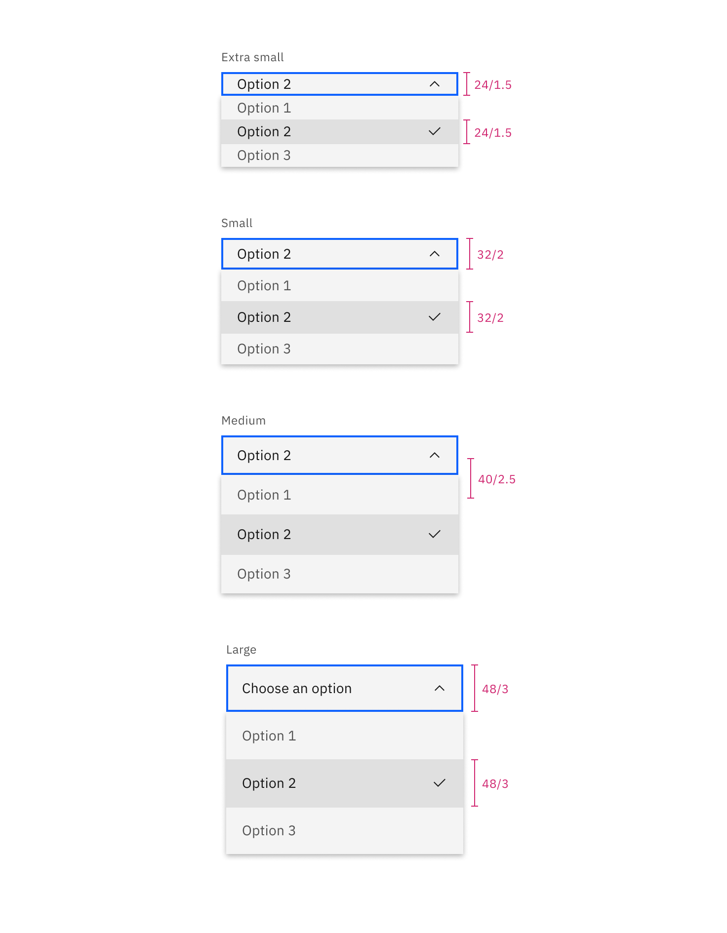 Default dropdown sizes