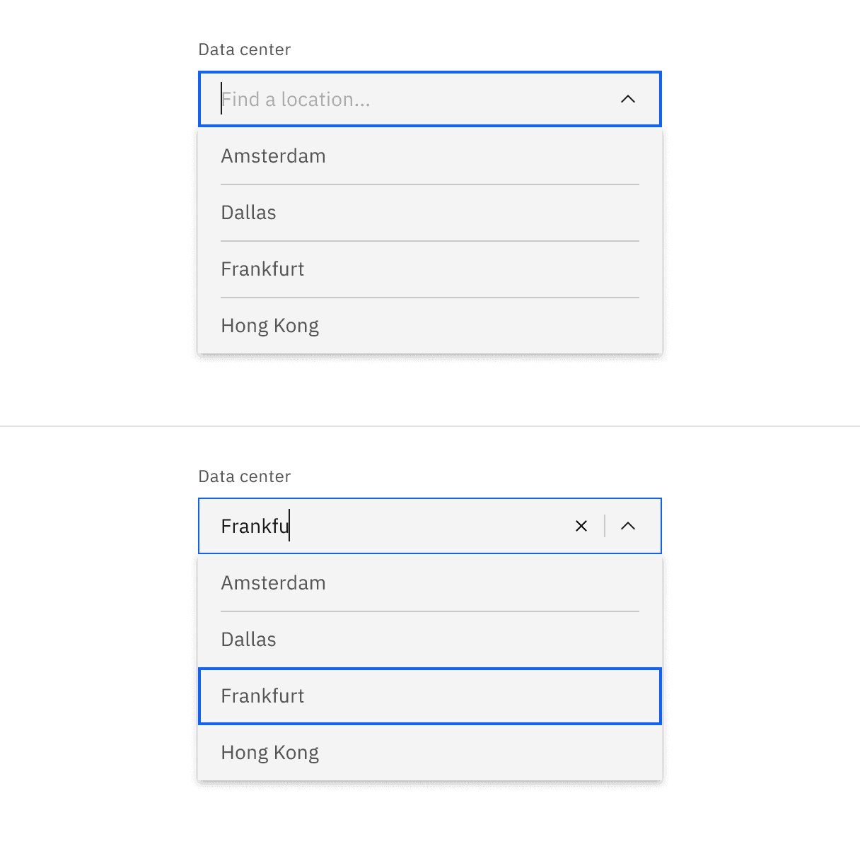 Combo box typing and option hover jumping to matched entry in the menu.