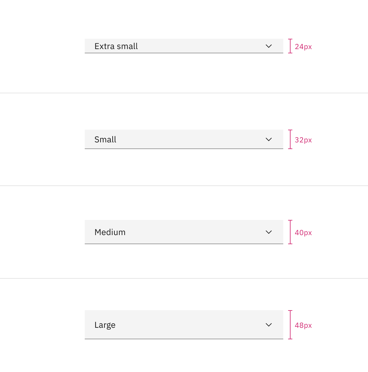 Dropdown sizes in the default style