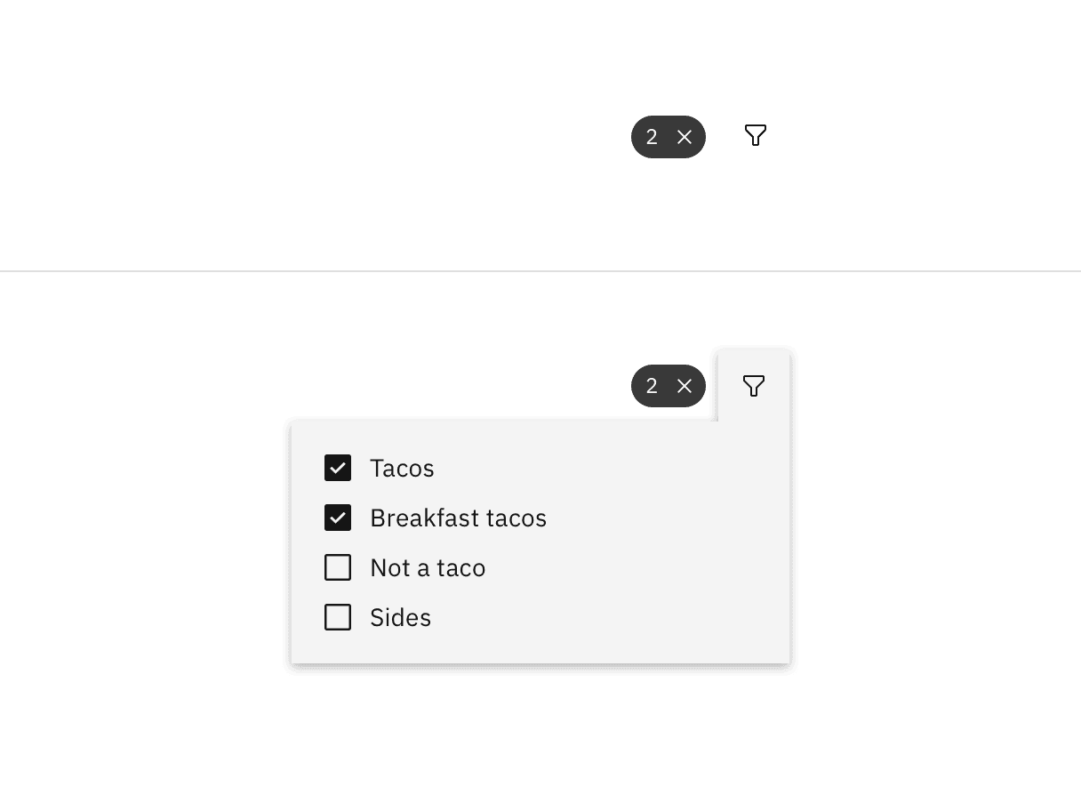 Example of filter with selections