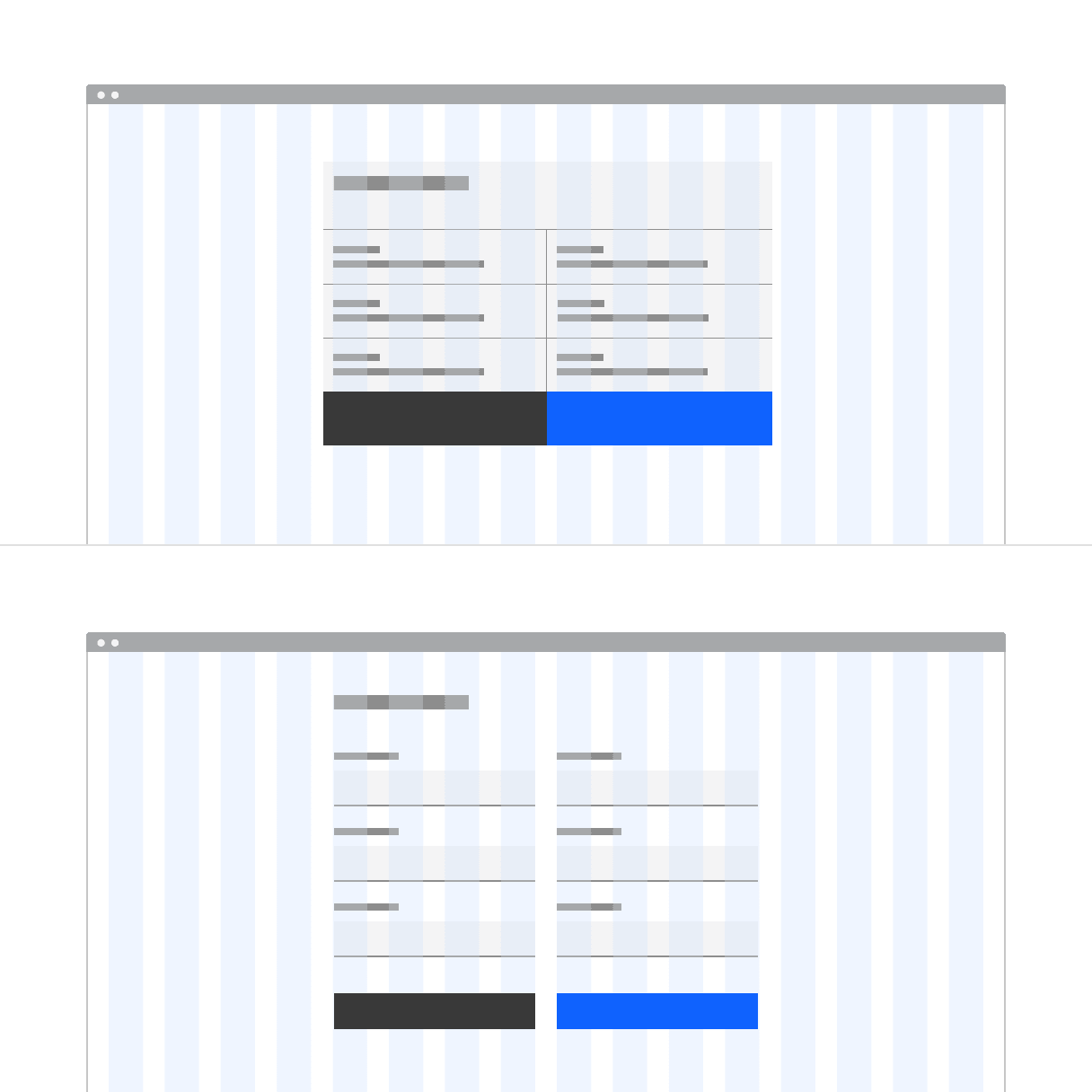 An example showing grid alignment for a fluid form (top) and the default form (bottom).