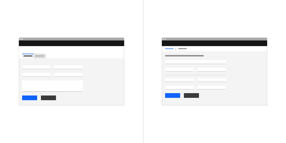 Examples of in-page forms with a left-aligned primary button