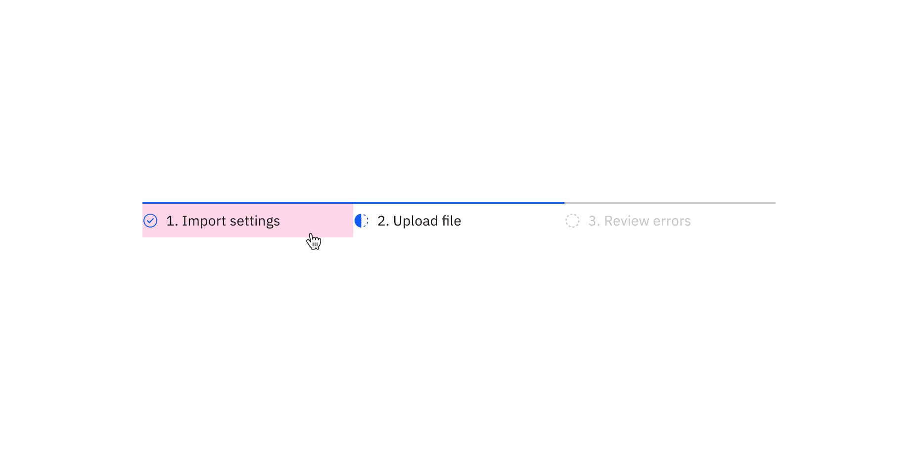 Example of the mouse hovering over the first step in the progress indicator showing that it is clickable
