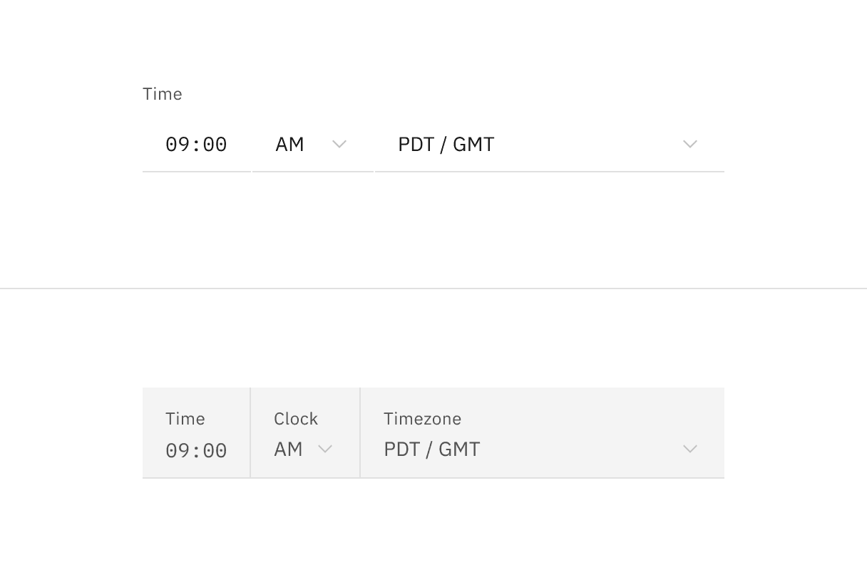 Read-only state for default and fluid time picker icon signifiers.
