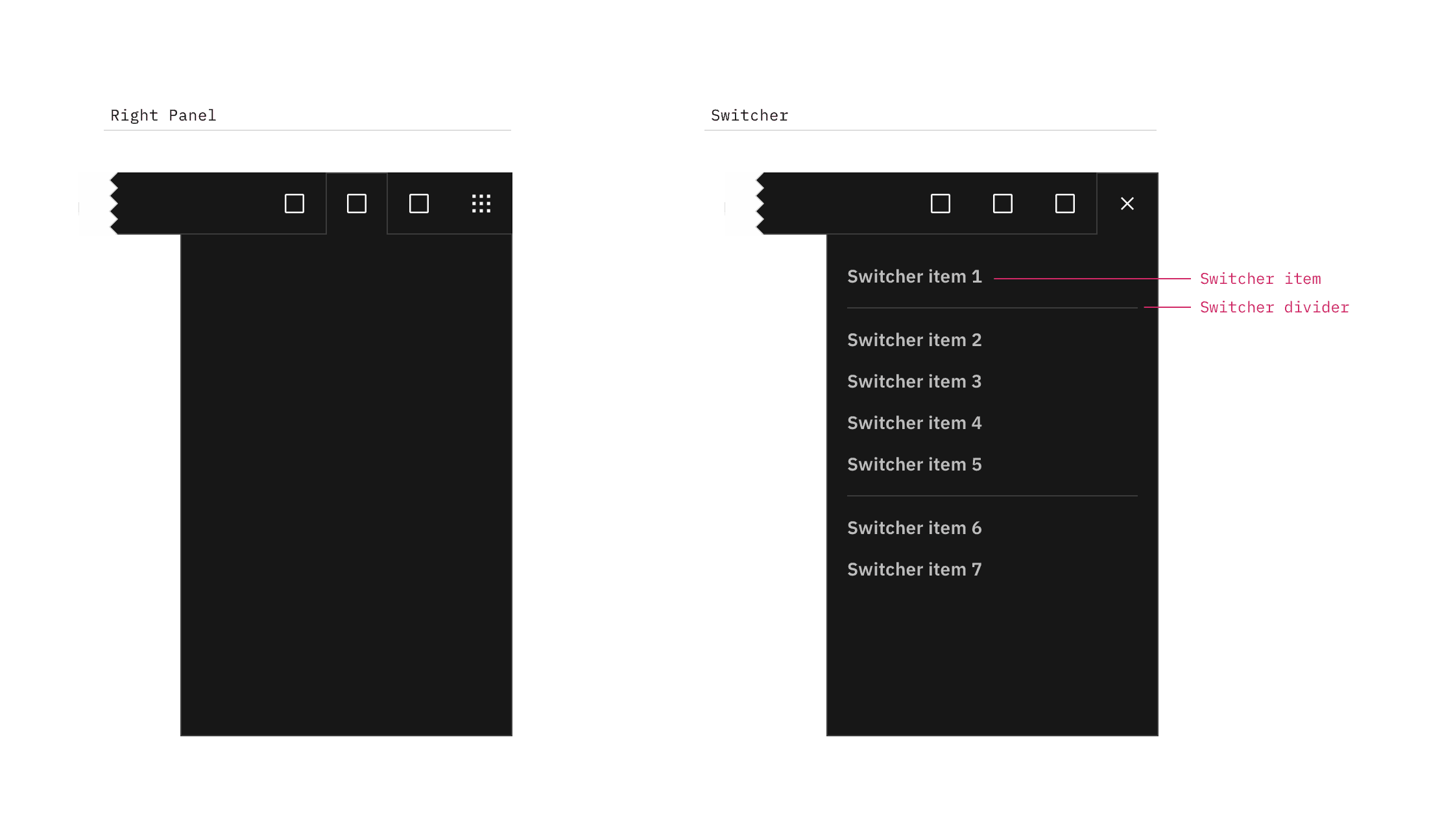 Header panel and switcher.