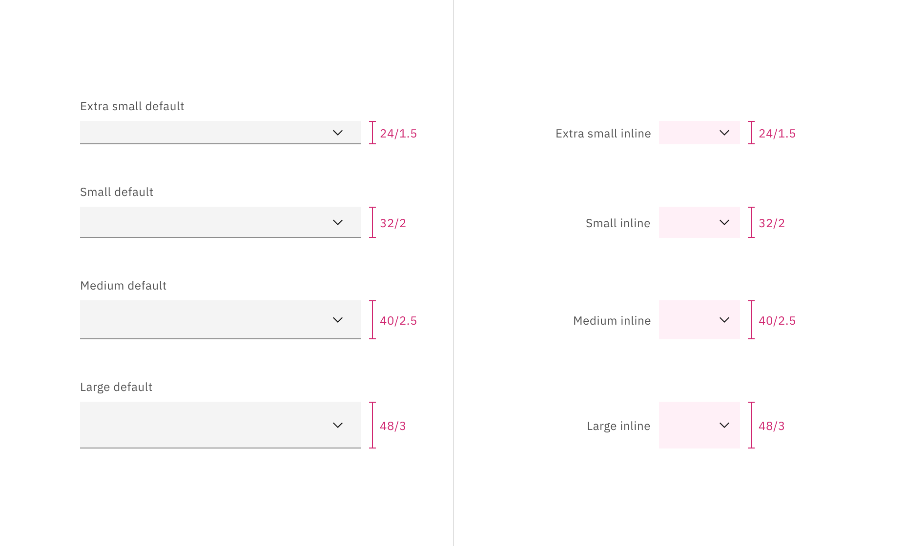 Select default sizes