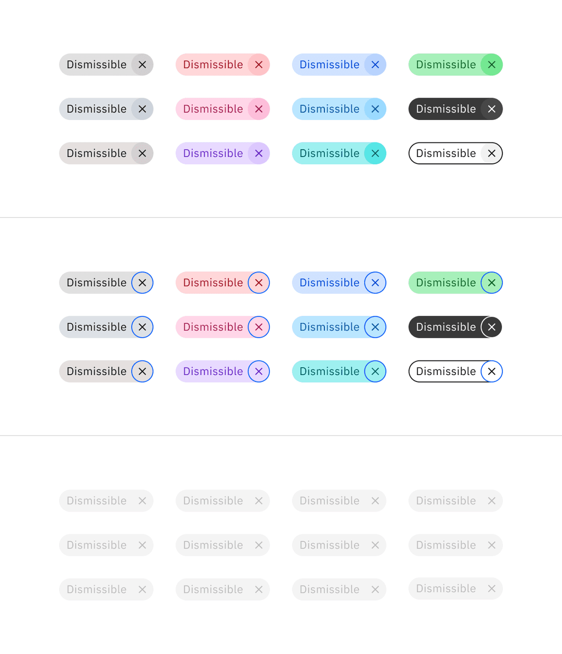Dismissible tag interactive colors