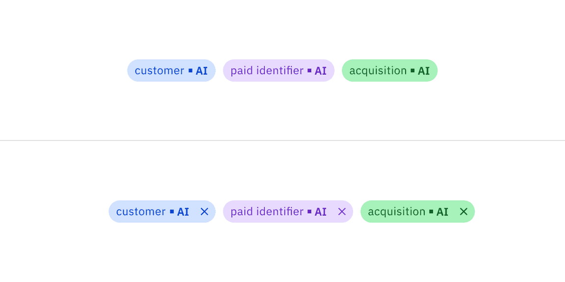 Read-only AI tag (top), dismissible tag (bottom)