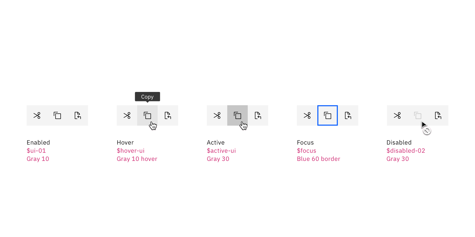Text toolbar button states.