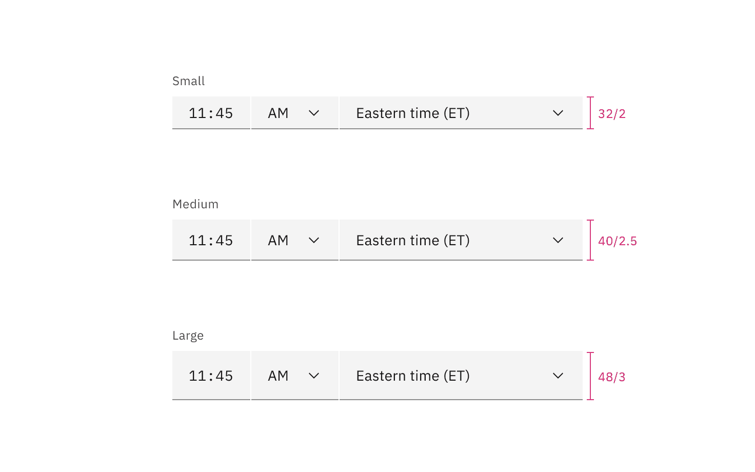 Sizes for default style time picker input