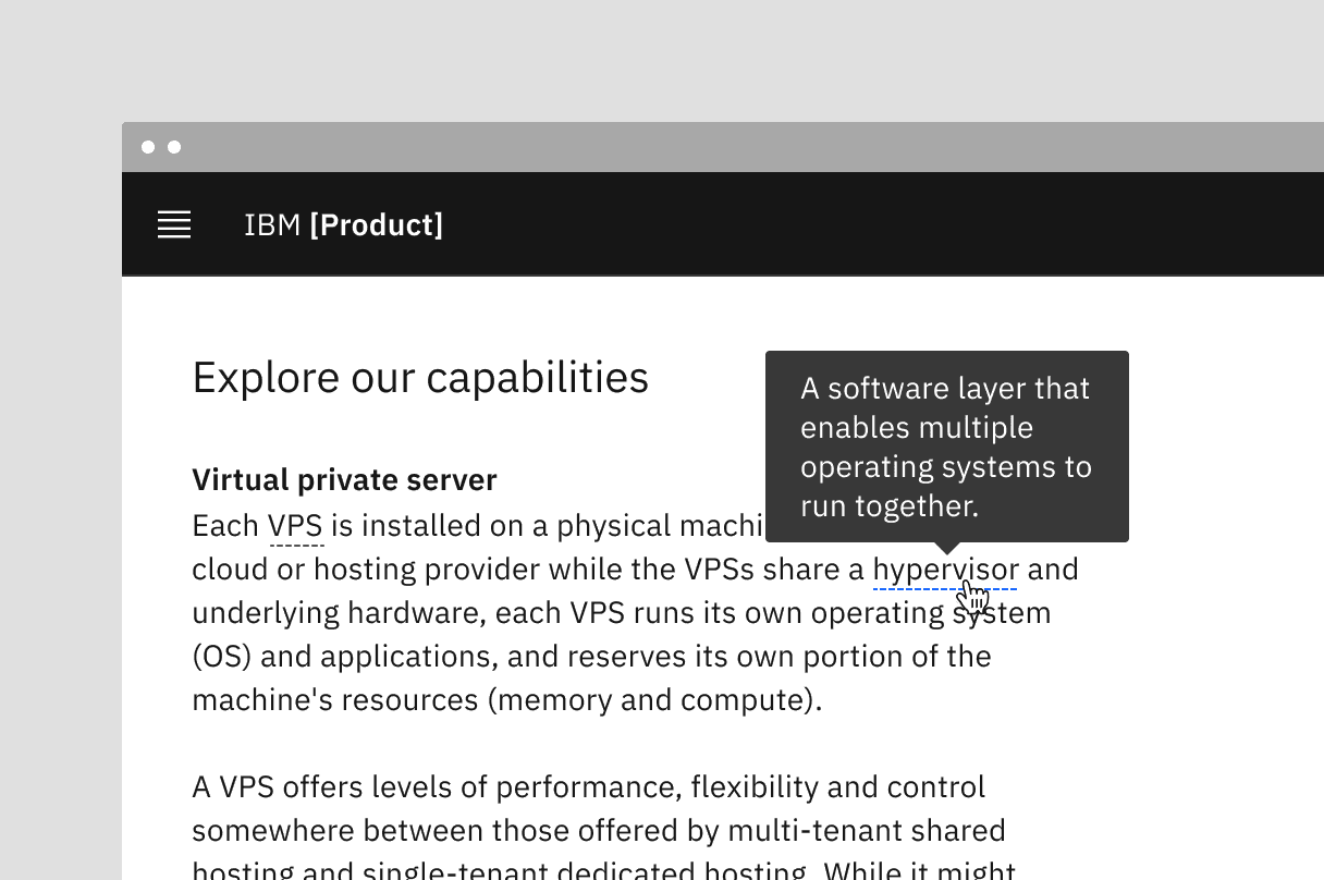 Example of definition tooltip with the popover overlays the text